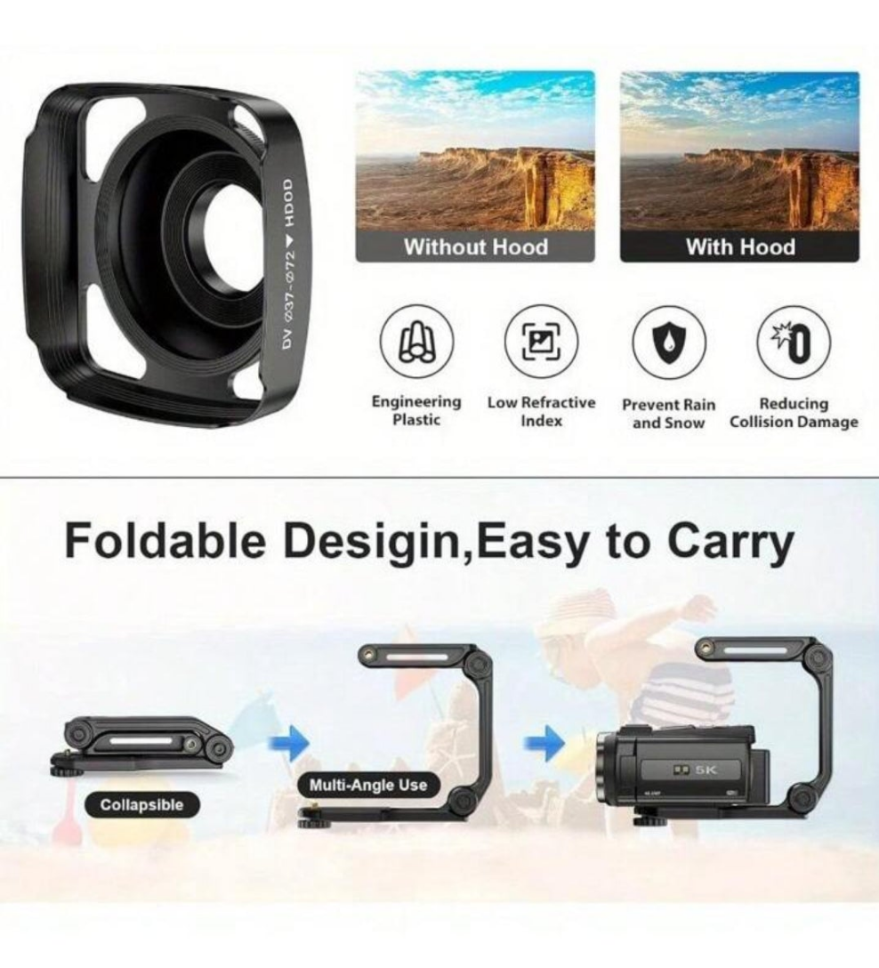 Latest 5K Camera With Microphone, Handheld Stabilizer, Lens Housing, Remote Control, 32GB Card, 2 Batteries, 48MP UHD WiFi Night Vision Camera 16X Digital Zoom 3-Inch Touch Screen Camera