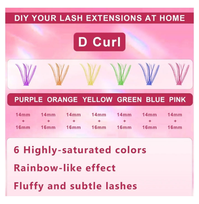 COCOMONEY Colored Lash Clusters, Fake Eyelash Extension Kit, DIY 6 Colors Individual Anime Lashes, Colored False Eye Lashes Kit for Beginners, 14/16mm D Curl Extensions Red, Purple, Green（240pcs)（No Glue）