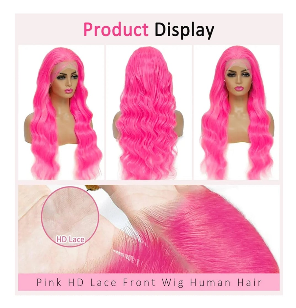 Pink Lace Front Wig Human Hair 200 Density 13x4 Body Wave HD Lace Front Wigs Human Hair Pre Plucked Human Hair Lace Front Wigs Colored 20 Inch