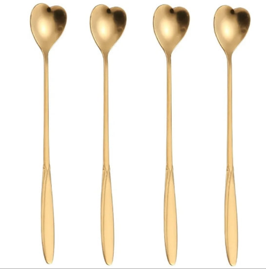 16 Pieces Heart Shaped Spoon Coffee Teaspoon 7 Inch Set Stainless Steel Long Handle Spoon Stir Bar Spoon Stirring Spoon Ice Cream Spoon Gold