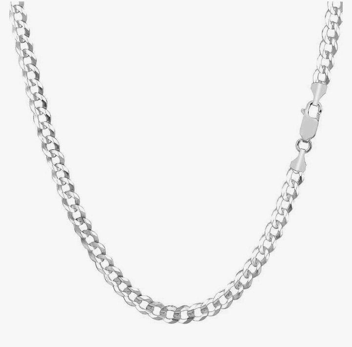 COCOMONEY 14K Solid Gold or White Gold 3.8mm Cuban Curb Link Chain Necklace - Multiple Lengths And Colors Available
