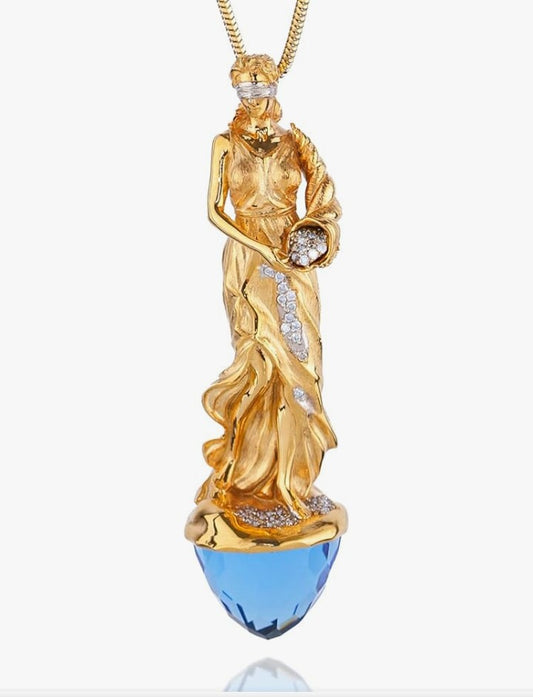 COCOMONEY 14 k gold pendant necklaces Fortuna blue zircon diamonds ancient roman goddess of fortune fatum women people gift for her cristmas money