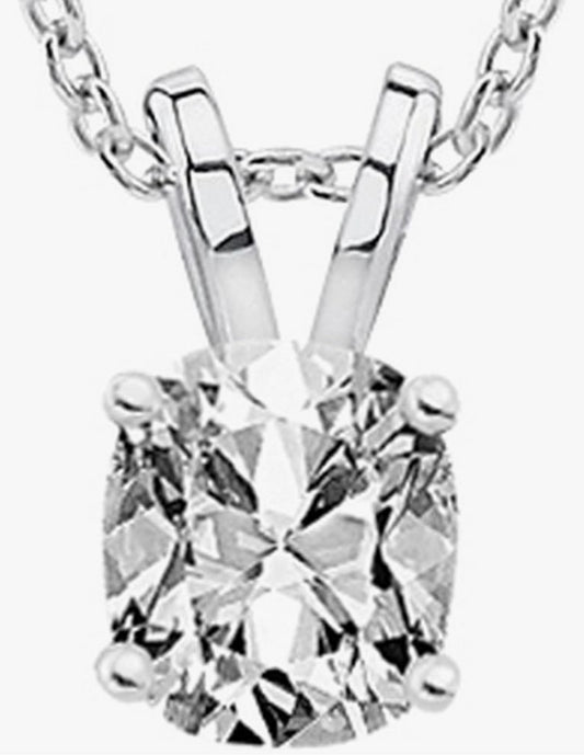 COCOMONEY 14K 1 Carat White Gold Cushion NATURAL Diamond Solitaire Pendant Necklace K Color I2 Clarity