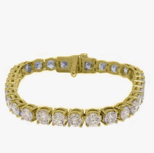 14k Yellow Gold 17.38 Carat Round Diamond Tennis Bracelet