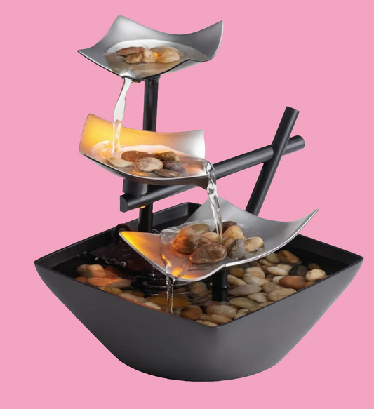 Tabletop Water Fountain, Home Décor Soothing Sound Machine - Automatic Pump, Deep Basin & Natural River Rocks. Indoor Zen Relaxation for Office, Living Room, or Bedroom, 8.25” Tall