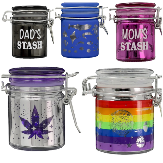 Airtight Glass Mini 2.5'' tall Storage Jar with Clamping Lid (Rainbow Space), SJM44, Silver
