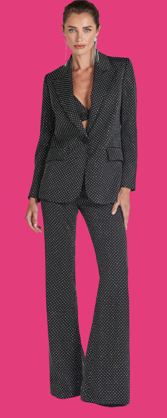 Single Breasted Blazer Rhinestone Decor Two Piece Pants Set COCOMONEY