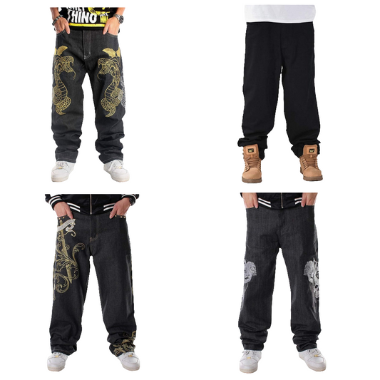 Men's Baggy Jeans Hip Hop Loose fit 90s Vintage Cargo Denim Pants Fashion Dance Skater Skateboard Pants