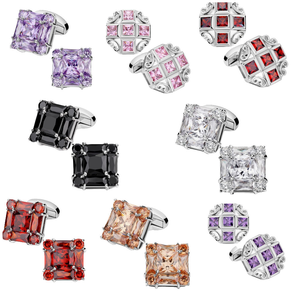 Shiny Cufflinks for Men's Fancy Shirt for Suit, in Gift Box, Matching with Solid Tie in Red White Black Blue Easily,
