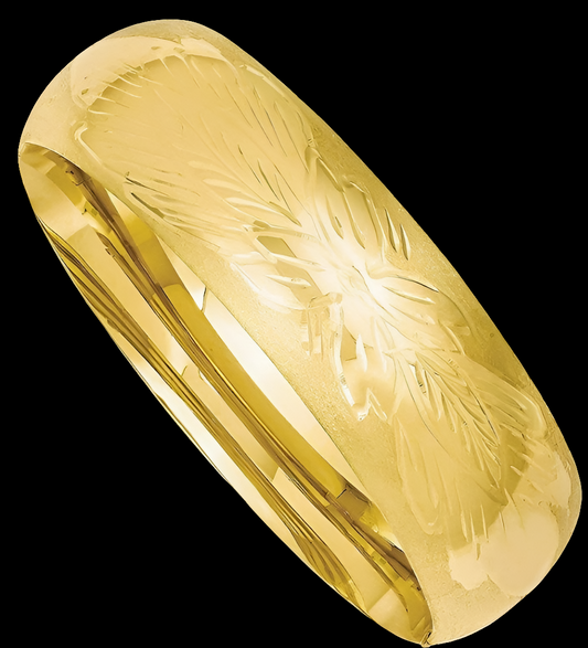 COCOMONEY Wide Florentine Engraved Hinged Bangle Bracelet, 14K Gold