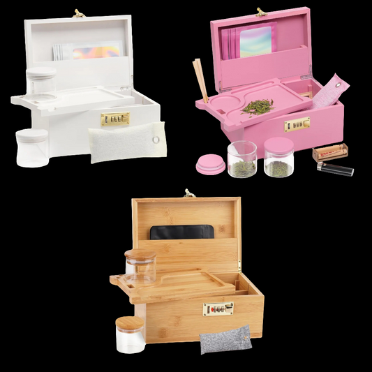 Large Bamboo Box with Combination Lock Decorative box for Home Great Gift Choice Storage Lockbox with Storage Jar, Tray, Resealable Bags and More