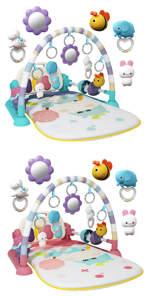 Baby Gym with Kick and Play Piano,Baby Play Mat Tummy Time Baby Activity Gym Mat with 5 Infant Learning Sensory for Baby, Music and Lights Boy or Girl for Newborn