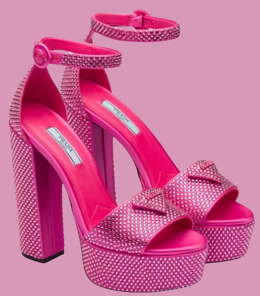 Prada 135mm Crystal Platform Sandals
Begonia Pink Satin