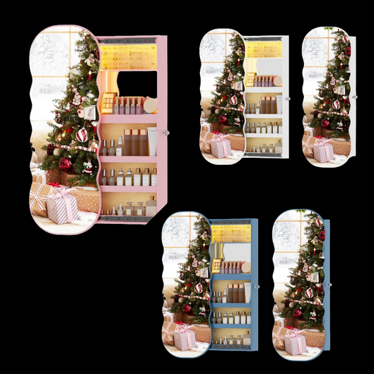 Jewelry Cabinet Door Hanging, LED Wavy Mirror Wall Mounted Jewelry Organizer, Over The Door Mirror With Storage, Lockable Jewelry Armoire with Full Length Mirror,