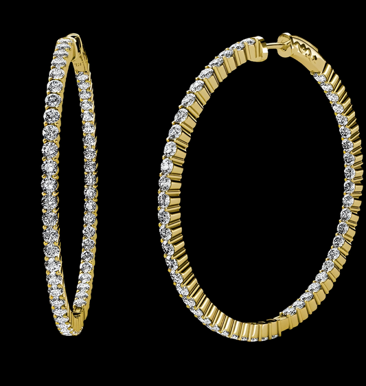 14K Natural Diamond Inside-Out Hoop Earrings (SI2-I1-Clarity, G-H-Color) 3.00 ctw 14K Yellow Gold