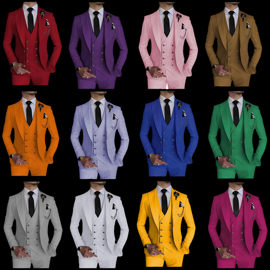 3 Piece Suit Slim Fit Classic One Button Suit for Men Groomsmen Business Prom Double Breasted Vest Blazer Tuxedo