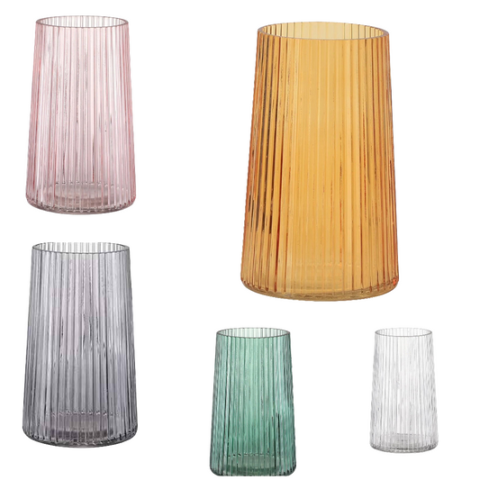 Glass Vase for Flower, Flower Vase for Bouquet, Modern Glass Vase, Ribbed Glass Vase for Living Room, Bedroom, Dining Table, Office, Wedding, Centerpieces, 8-Inch