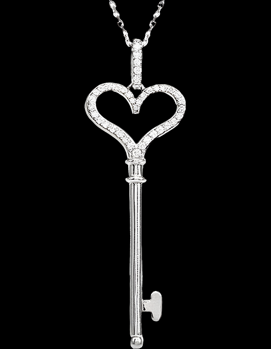 Diamond Heart Key Necklace in Sterling Silver