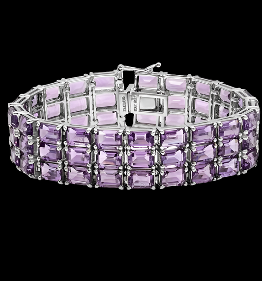 Emerald Gemstone Ladies Tennis Bracelet, Sterling Silver