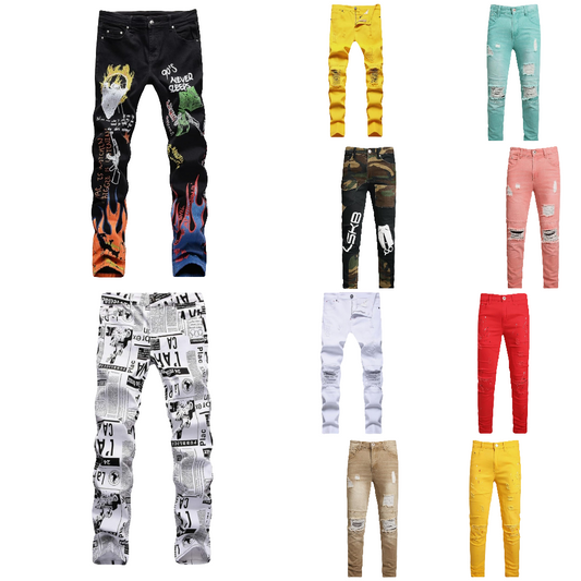 Slim Fit Men's Jeans, Ripped Stretch Jeans Denim Pants