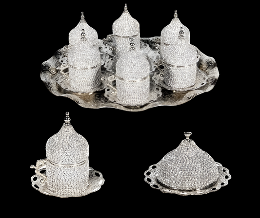 27 Pc Turkish Greek Arabic Coffee Espresso Cup Saucer Swarovski Crystal Set