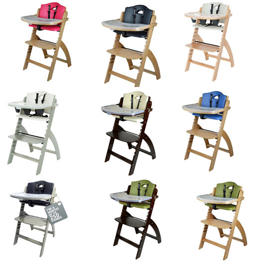 Junior Wooden High Chair with Tray. The Perfect Adjustable Baby Highchair Solution for Your Babies and Toddlers or as a Dining Chair. 6 Months up to 250 Lb. Natural Wood/with Cushion
