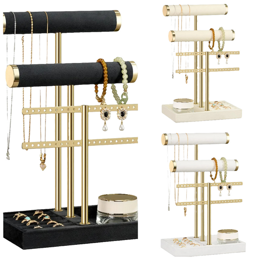 3 Tier Bracelet Holder Display - Detachable T Bar White Velvet Bracelet Holder, Jewelry Holder Organizer for Bracelet, Necklace, Earrings, Rings