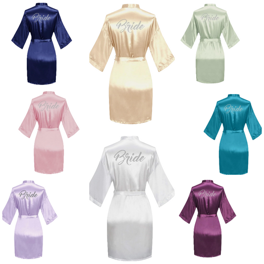 Bride robe Satin Kimono Robes with Rhinestones Bride Bridesmaid Short Getting Ready Wedding Dressing Gown