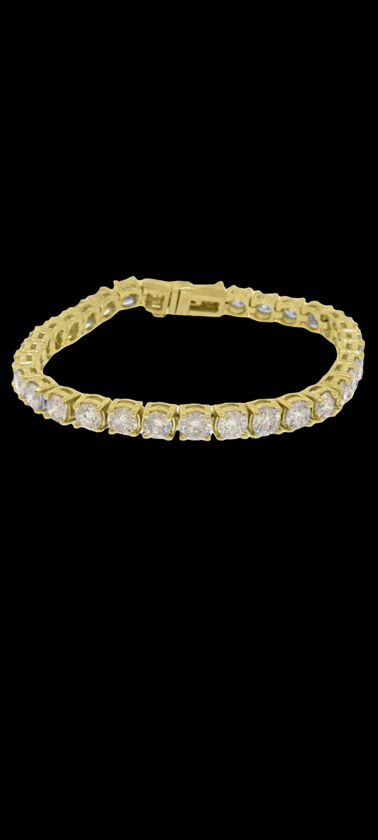 COCOMONEY Yellow Gold 13.38 Carat Round Diamond Tennis Bracelet