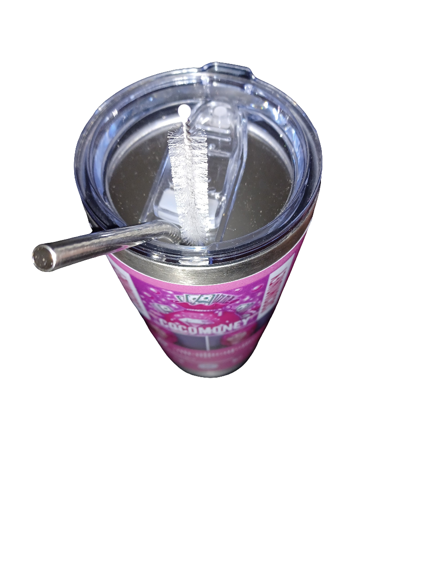 COCOMONEY 20oz pink tumbler for cold or hot drinks music play design with metal straw and straw cleaner