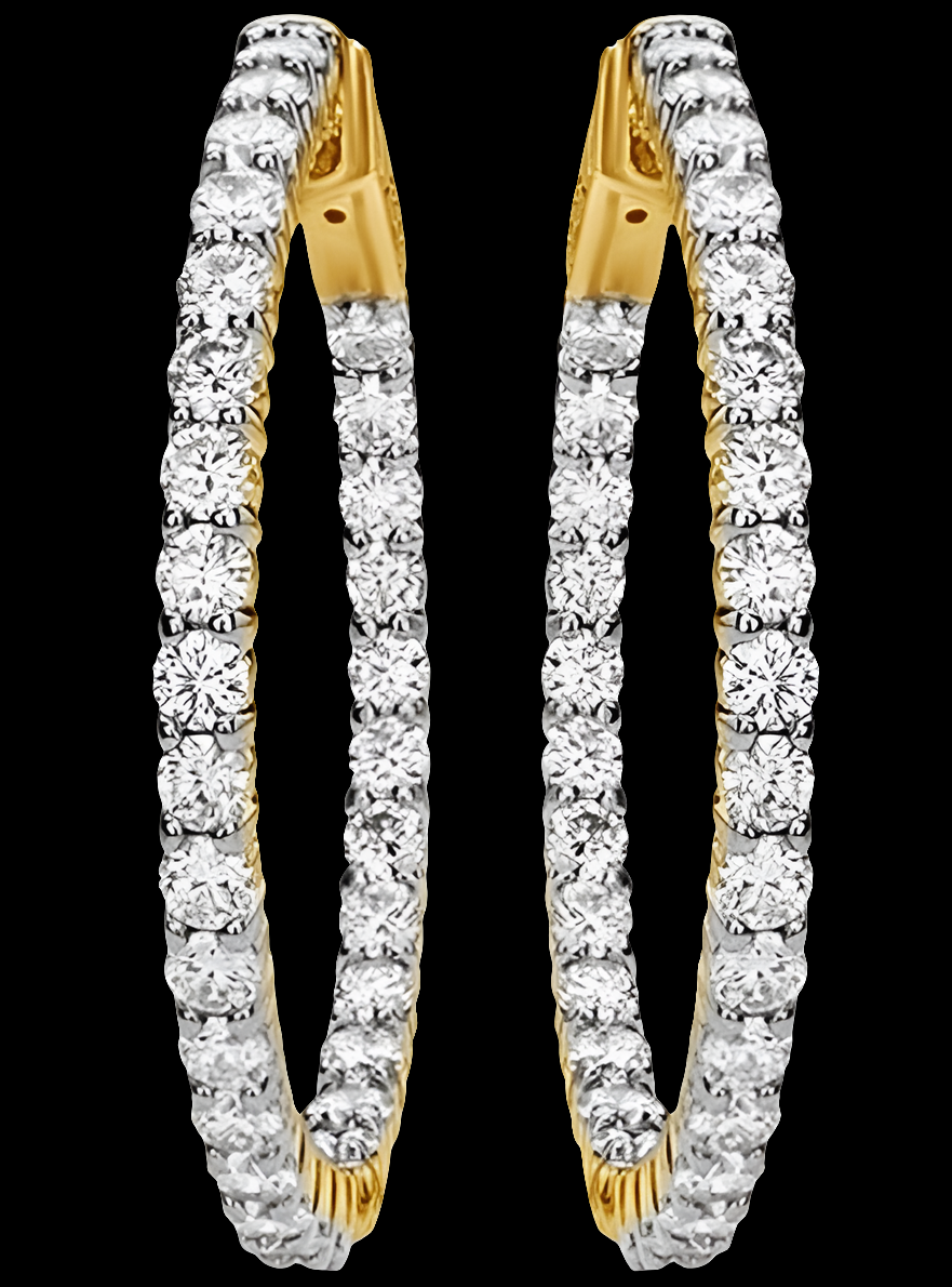 14K Natural Diamond Inside-Out Hoop Earrings In 14K Solid Gold