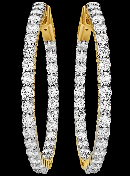14K Natural Diamond Inside-Out Hoop Earrings In 14K Solid Gold