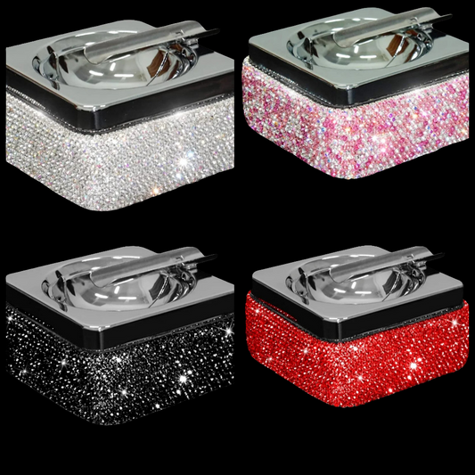 Ashtray,Stainless Steel Ashtray with Lid Bling Crystal Diamonds,Cigarette Ashtray for Indoor or Outdoor Use,Ash Holder for Smokers,Desktop Smoking Ash Tray for Home Office Decoration,Square - Silver