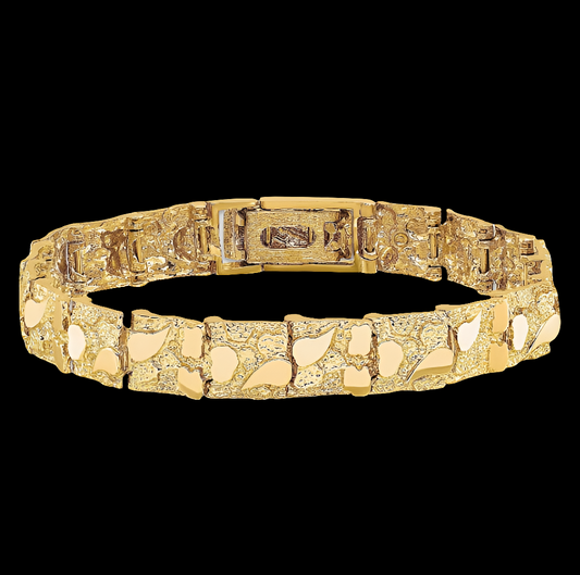 COCOMONEY 14K Solid Yellow Gold 9.5mm Chunky Nugget Chain Bracelet