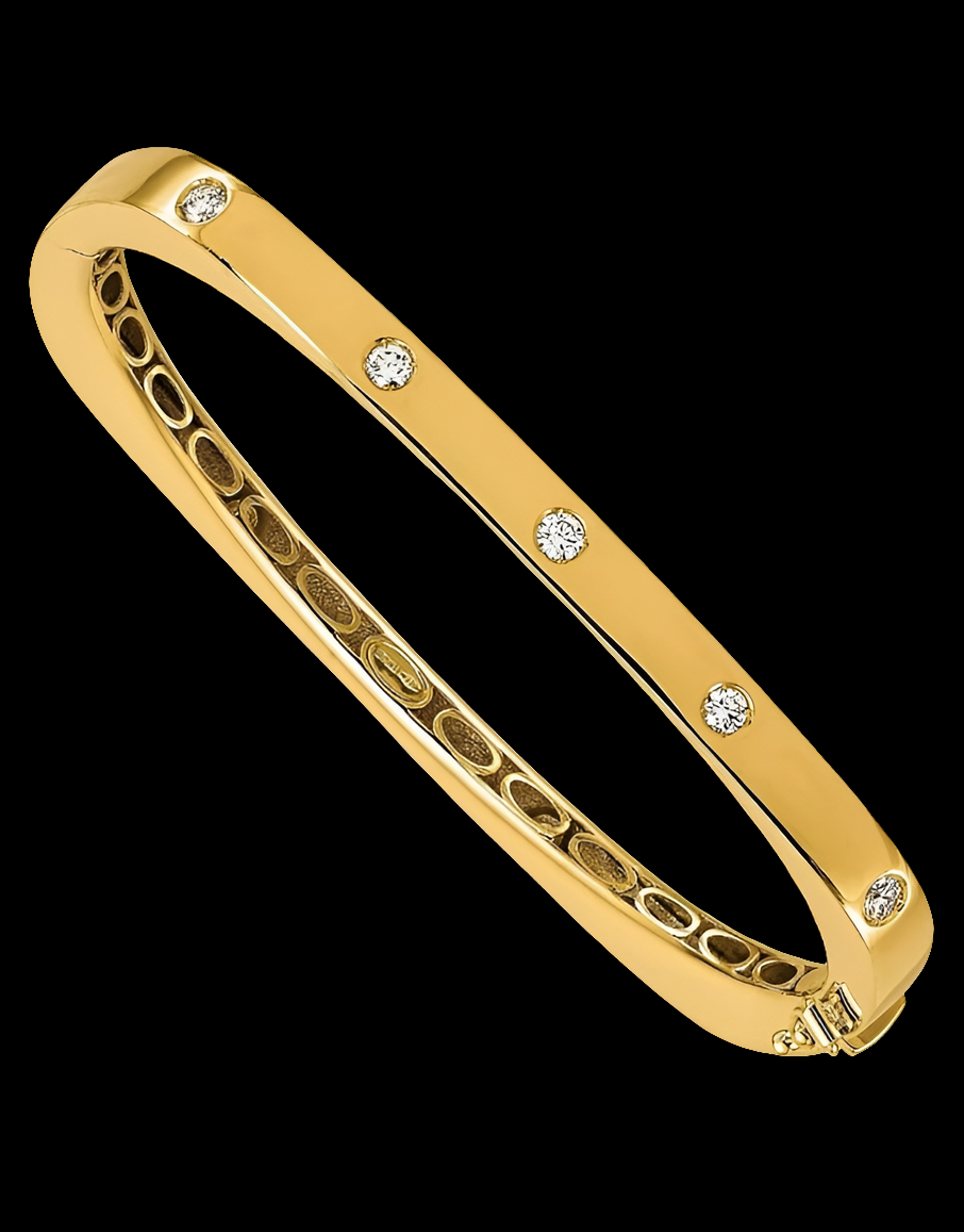 COCOMONEY 18K Solid Yellow Gold Diamond Hinged Bangle Bracelet