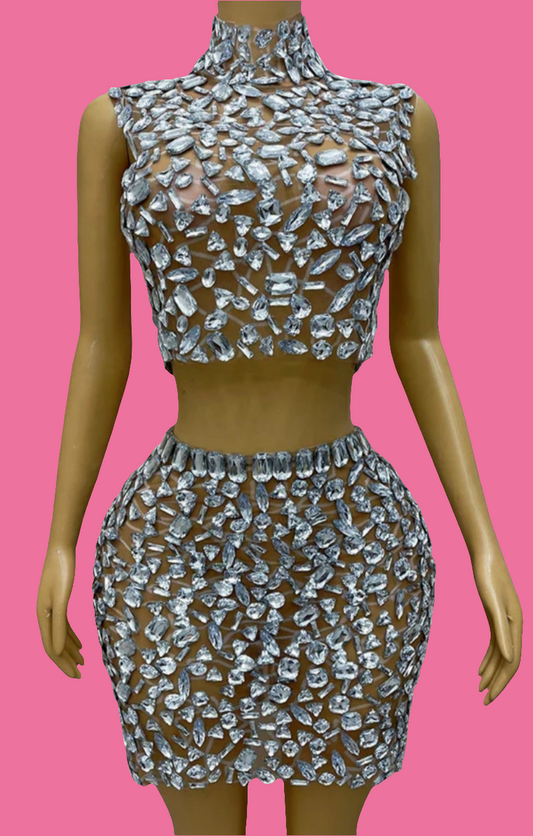 COCOMONEY Crystal Mesh Two-Piece Set