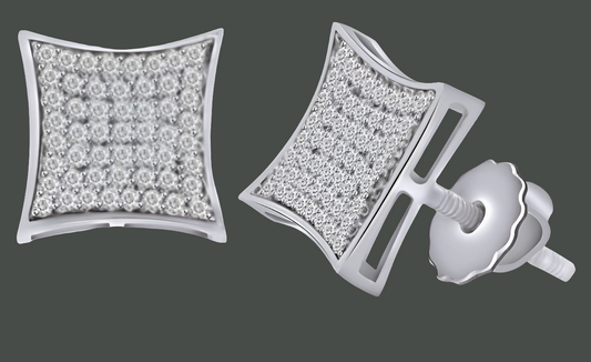 1.00 Ct Round Cut White Natural Diamond Square Earrings Screw Back 925 Sterling Silver