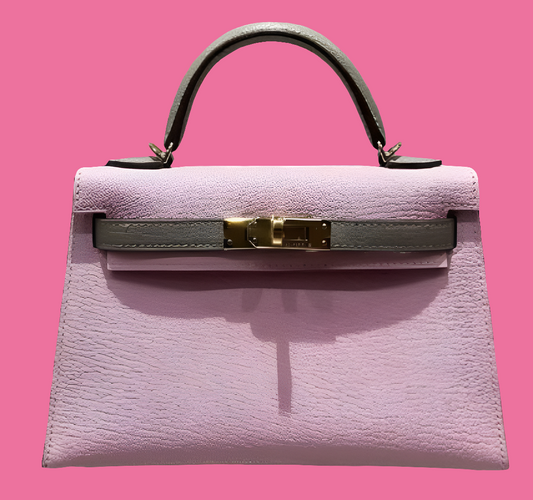 Hermès Rose Sakura & Gris Tourterelle Mini Kelly Sellier Mini 20 HSS Chevre GHW