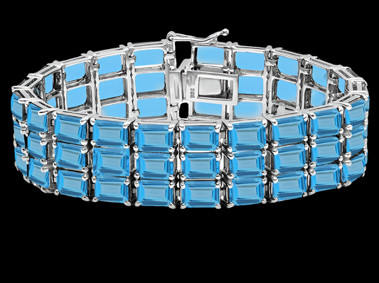 Emerald Gemstone Ladies Tennis Bracelet, Sterling Silver