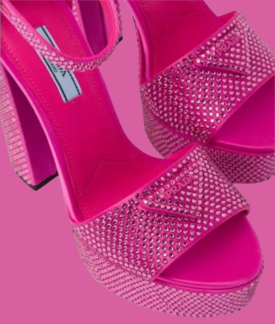Prada 135mm Crystal Platform Sandals
Begonia Pink Satin