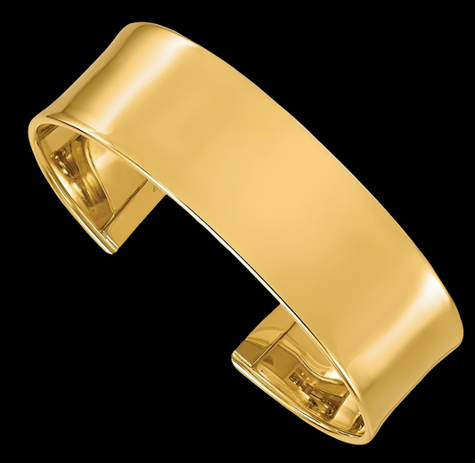 COCOMONEY 18K Solid Yellow Gold 19mm Cuff Bangle Bracelet