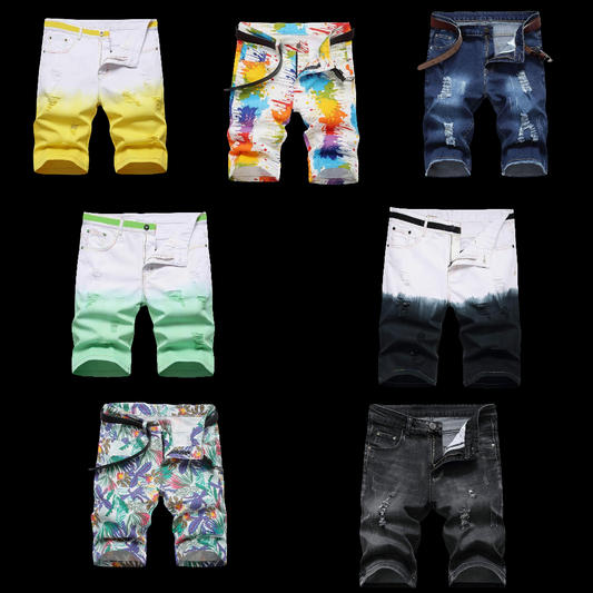 Men's Casual Printed Slim Fit Denim Shorts
