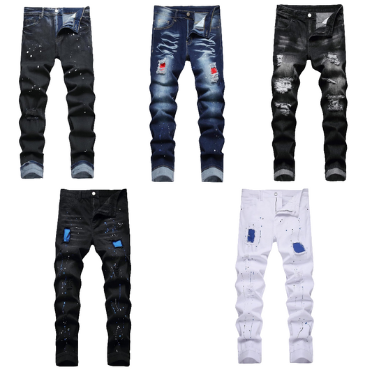 Mens Ripped Jeans, Distressed Destroyed Slim Fit Straight Leg Denim Pants