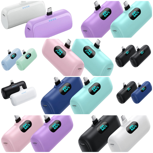 2-Pack] Mini Portable Charger 5000mAh Power Bank, 3A PD USB C Cell Phone Portable Power, LCD Display Battery Pack Compatible with ip 15/15 plus/15 pro/15 pro Max/Android phone/SS/M/LG etc