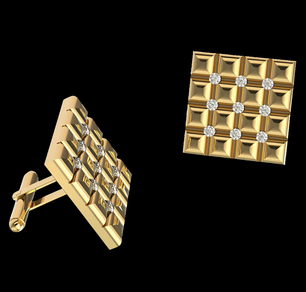 Block and Square Diamond Cufflinks 10K Gold with 0.27 Ct Diamonds Accessory for Mens Dress Shirt/Suits