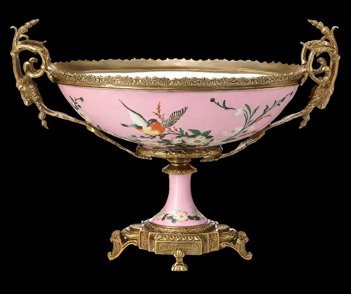 Luxurious Fruit Bowl, Binaural Ceramic Dried Fruit Plate with High Pedestal, Exquisite Hand Painted Snacks Storage Tray, Desktop Display Stand Decorative