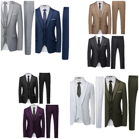 Men's 3 Piece Slim Fit Suit Set Two Button Blazer Jacket Vest Pants Tuxedo Set for Party, Wedding and Business