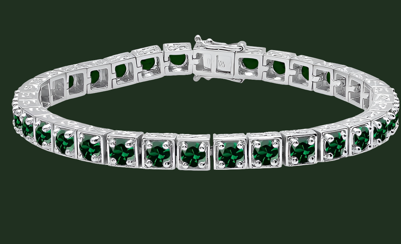 4mm Each Round Lab Created Gemstone Square Framed Tennis Bracelet for Women in 925 Sterling Silver