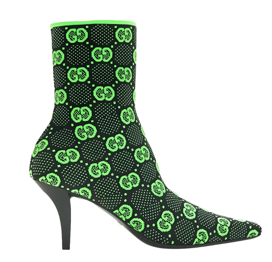 Gucci GG 75mm knit Ankle Boots Black/Fluorescent Yellow
