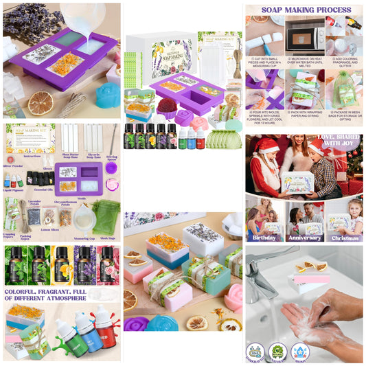 Soap Making Kit, Soap Making Kit for Adults - Shea Butter & Glycerin Base, Molds, Dye, Essencial Oils, Flower Petals,DIY Craft